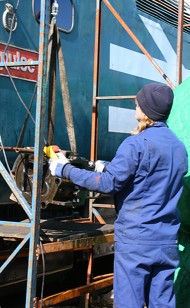 Dave with cylinder head on hoist